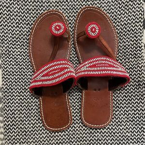 Boho Rafiki Red Beaded Sandals Sz-40/9